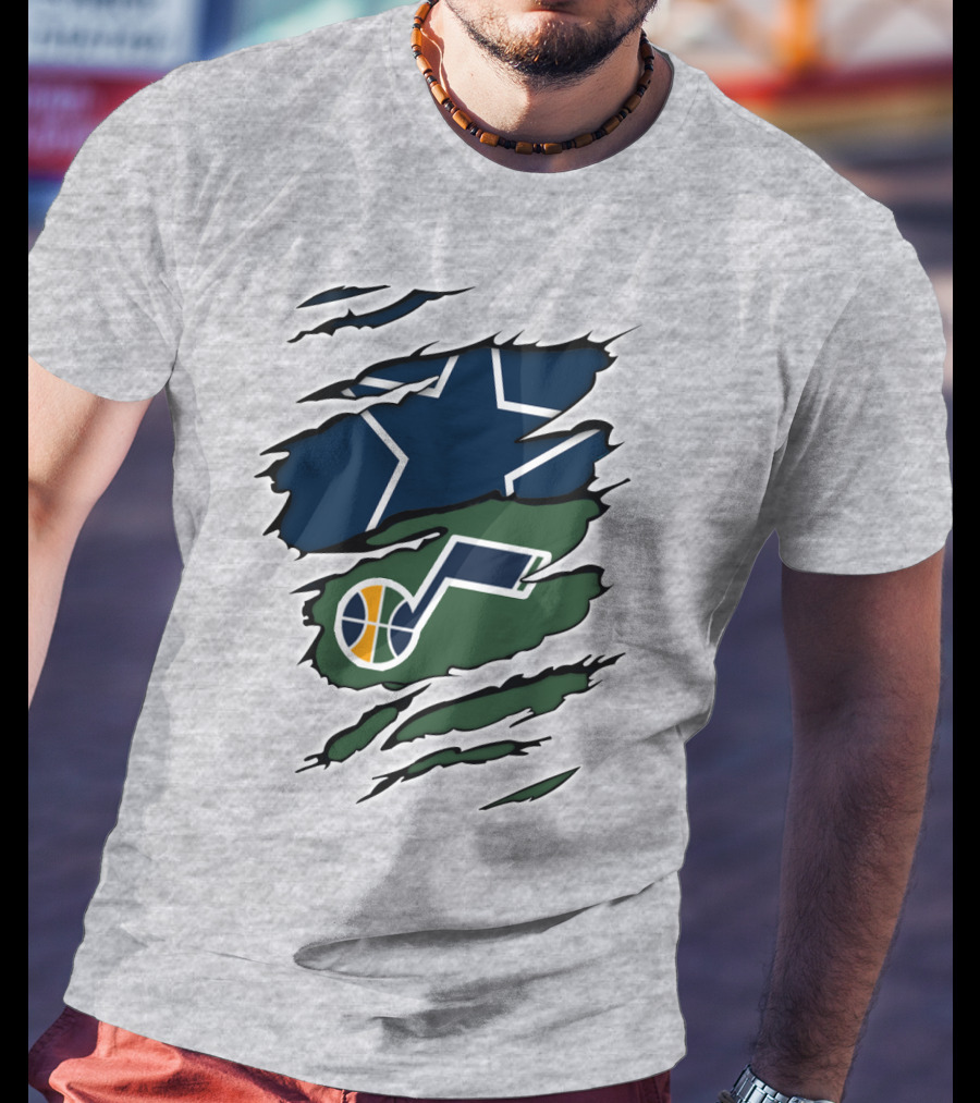 Cowboys Utah Jazz Crossover Logo Football Basketball Fan Combo T-Shirt