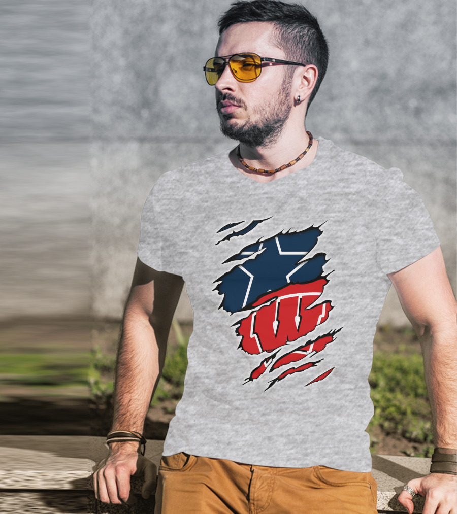 Dallas Cowboys Wisconsin Badgers Ripped Logo Fusion T-Shirt