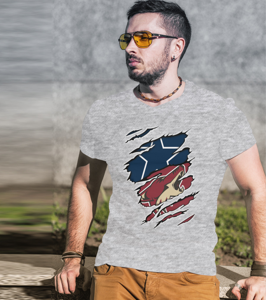 Cowboys Coyotes Cowboys Ripped Dual Logo Star Coyote T-Shirt