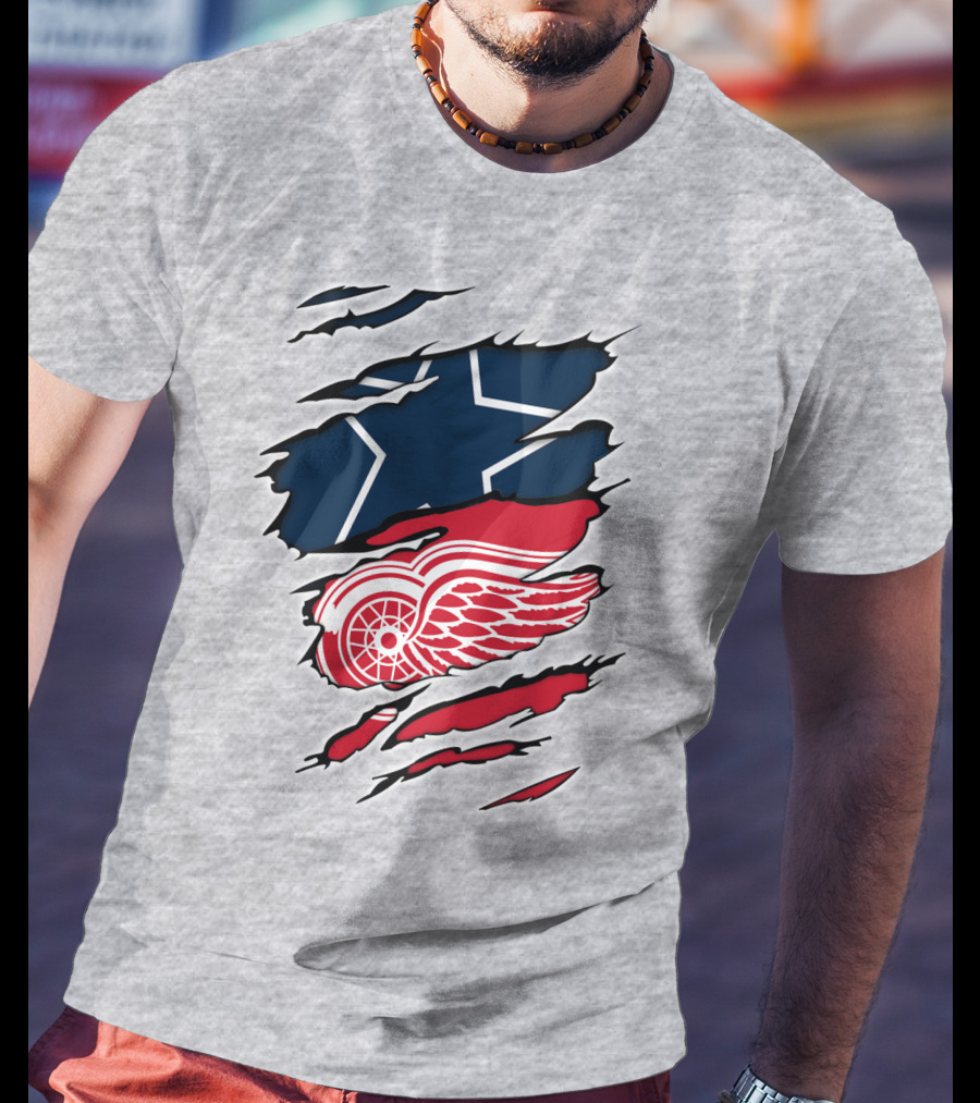 Cowboys Red Wings Dallas Detroit Fan Mashup T-Shirt