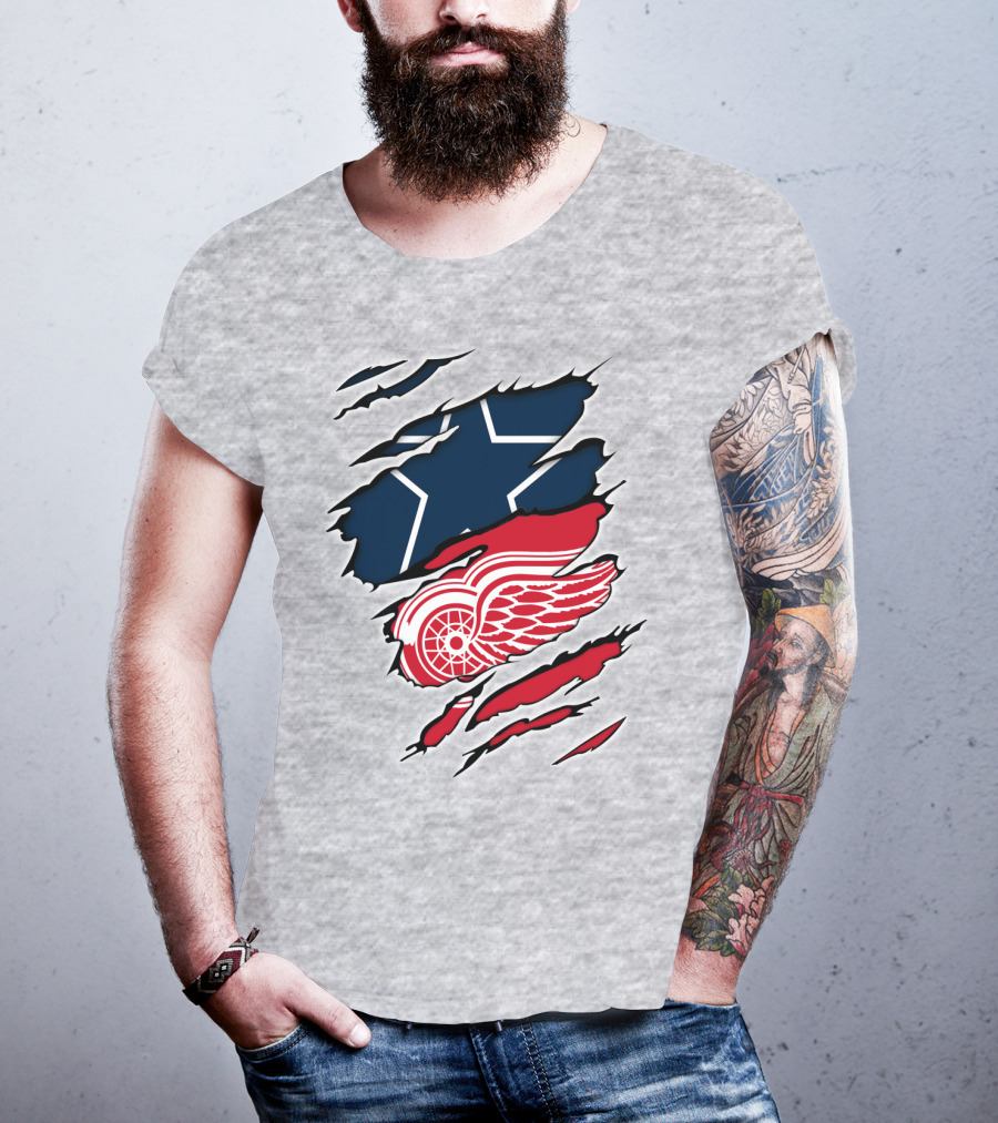 Cowboys Red Wings Dallas Detroit Fan Mashup T-Shirt