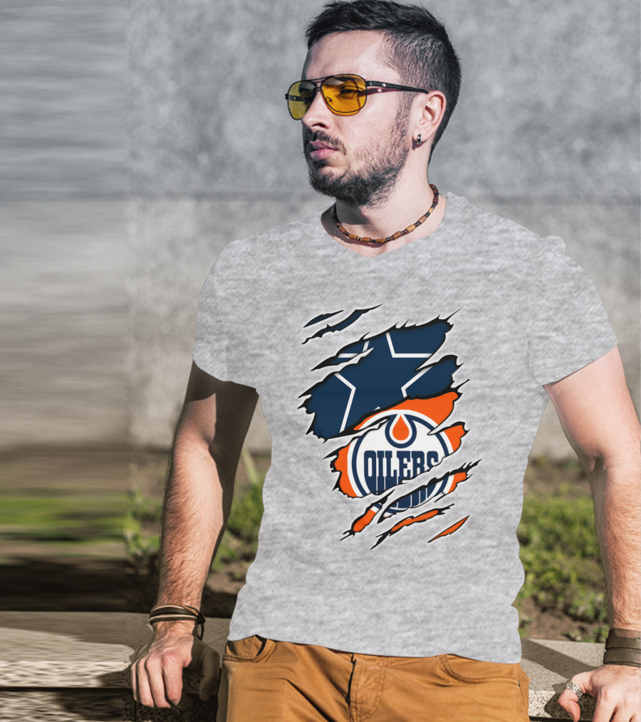 Cowboys Oilers Logos Ripped T-Shirt