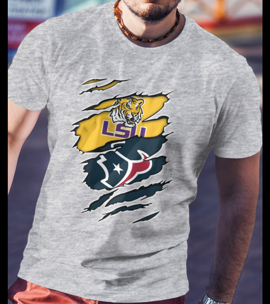 LSU Tigers And Houston Texans Split T-Shirt