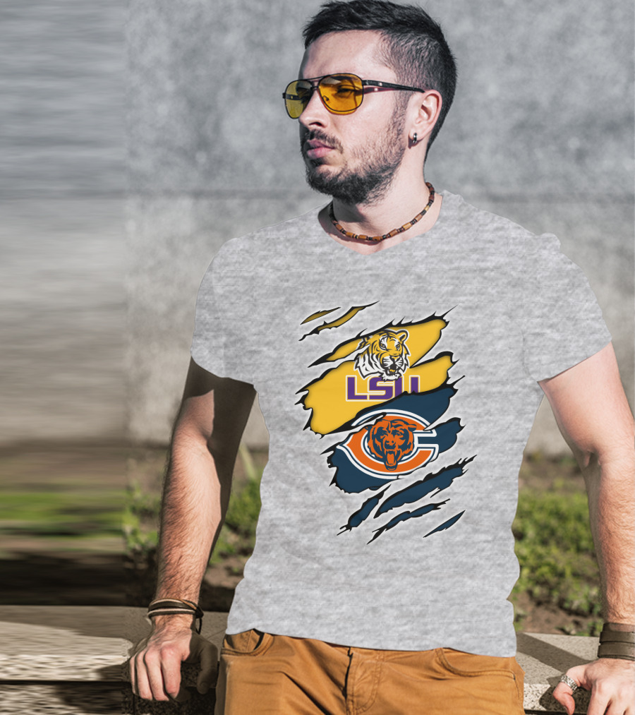 LSU Tigers Chicago Bears Claw Marks T-Shirt