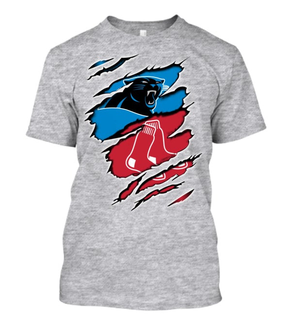 Panthers Red Sox Rip Design Blue Red T-Shirt