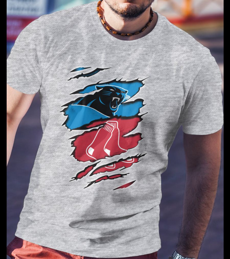 Panthers Red Sox Rip Design Blue Red T-Shirt