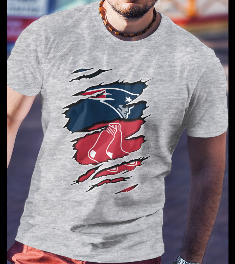 Patriots Red Sox Logos Torn T-Shirt