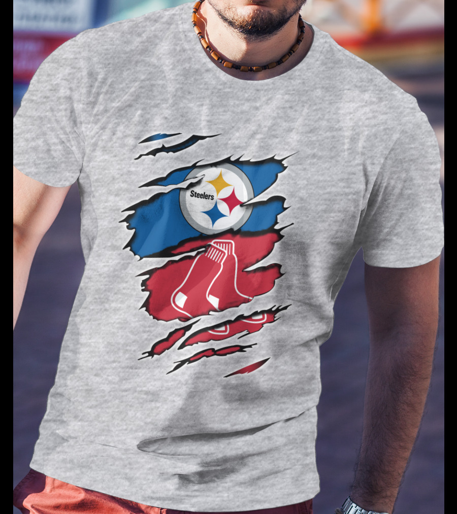 Steelers Redsox Logo Fusion Rip T-Shirt