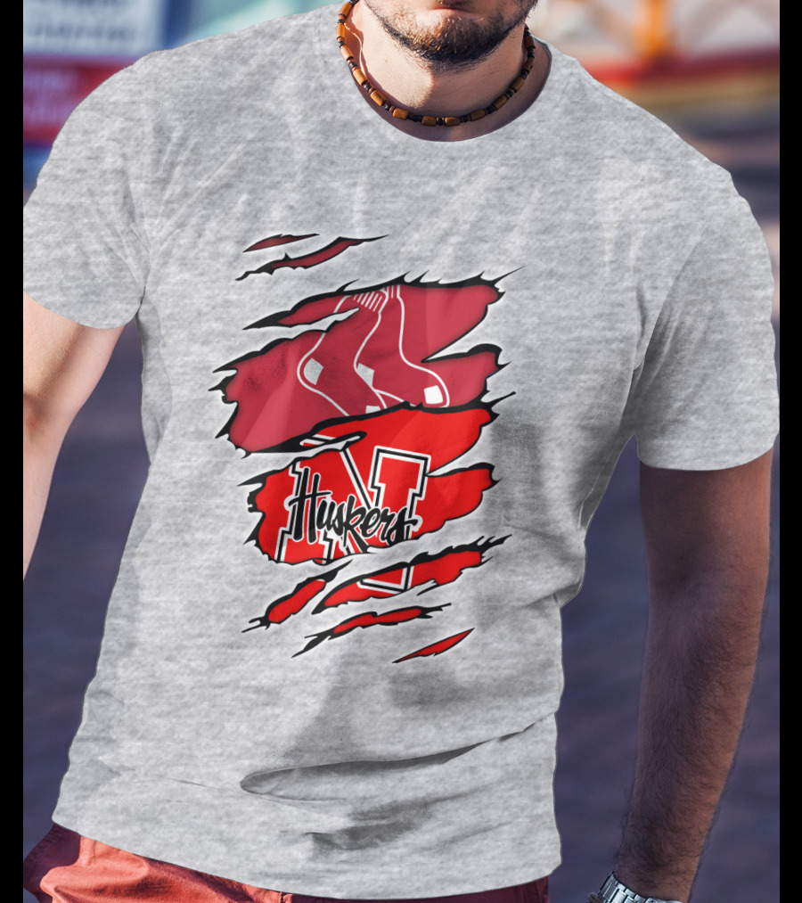 Huskers Red Sox Logo Mashup Nebraska N T-Shirt