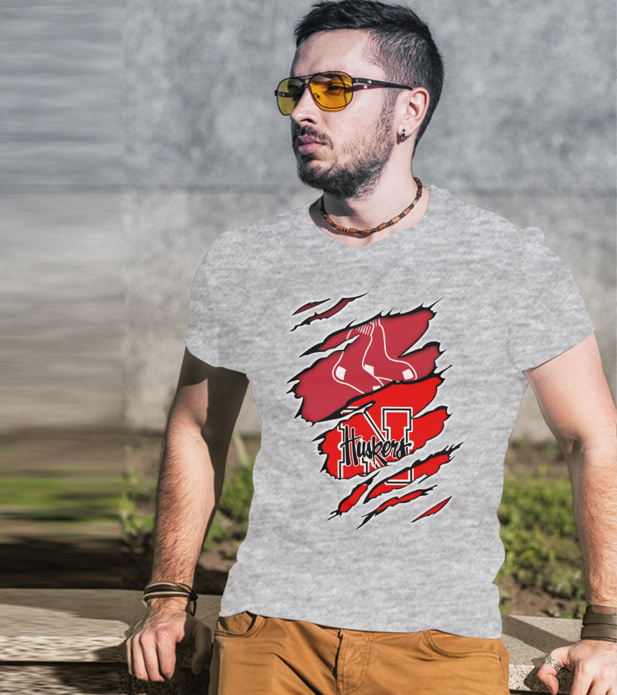 Huskers Red Sox Logo Mashup Nebraska N T-Shirt