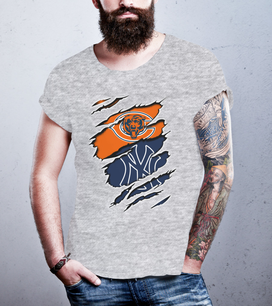 Bears Yankees Mashup Logo Rip T-Shirt