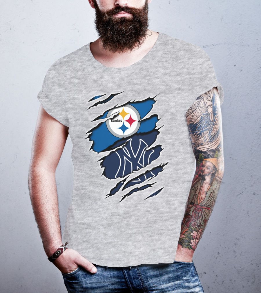 Steelers Yankees Logo Fusion Ripped Effect T-Shirt