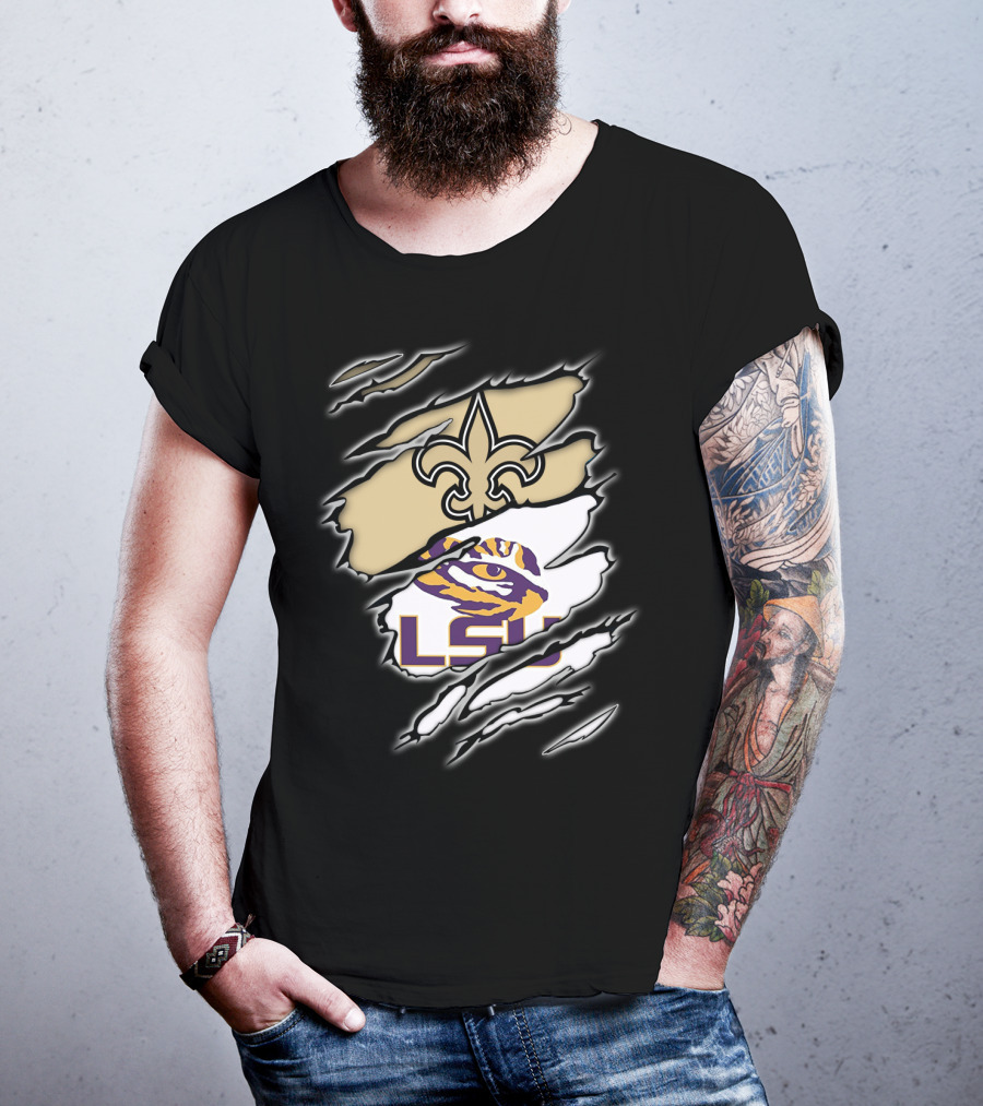 Saints Fleur-de-Lis And LSU Tigers Eye Logo Integration T-Shirt