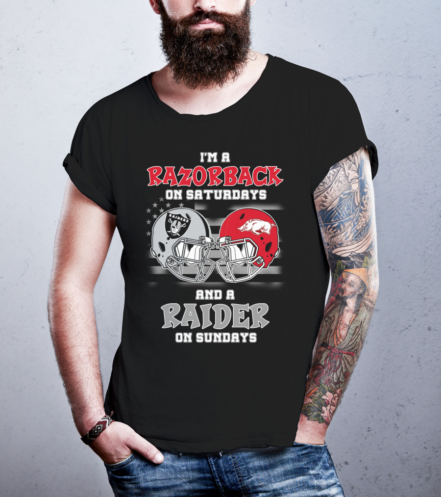 I'm A Razorback On Saturdays And A Raider On Sundays Razorbacks Raiders Helmet T-Shirt