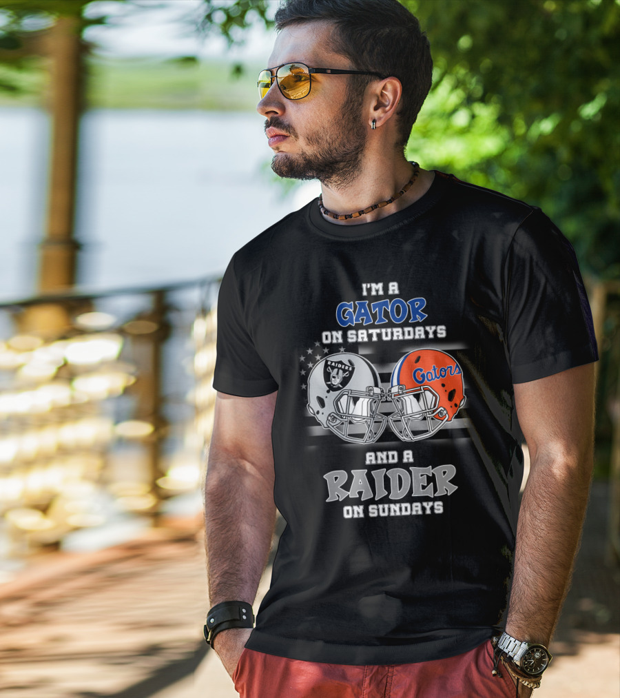 I'm A Gator On Saturdays And A Raider On Sundays Gators Raiders Helmet T-Shirt
