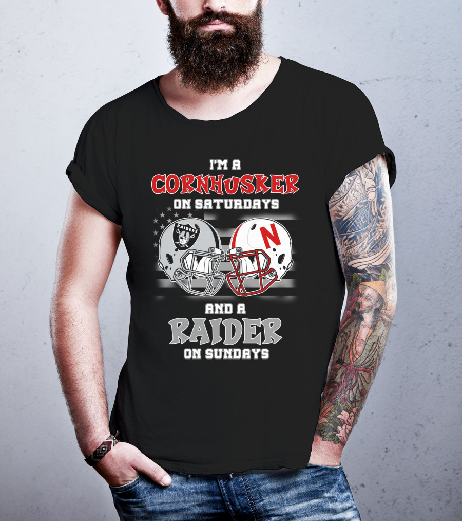 I'm A Cornhusker On Saturdays And A Raider On Sundays Raiders Nebraska Helmet T-Shirt