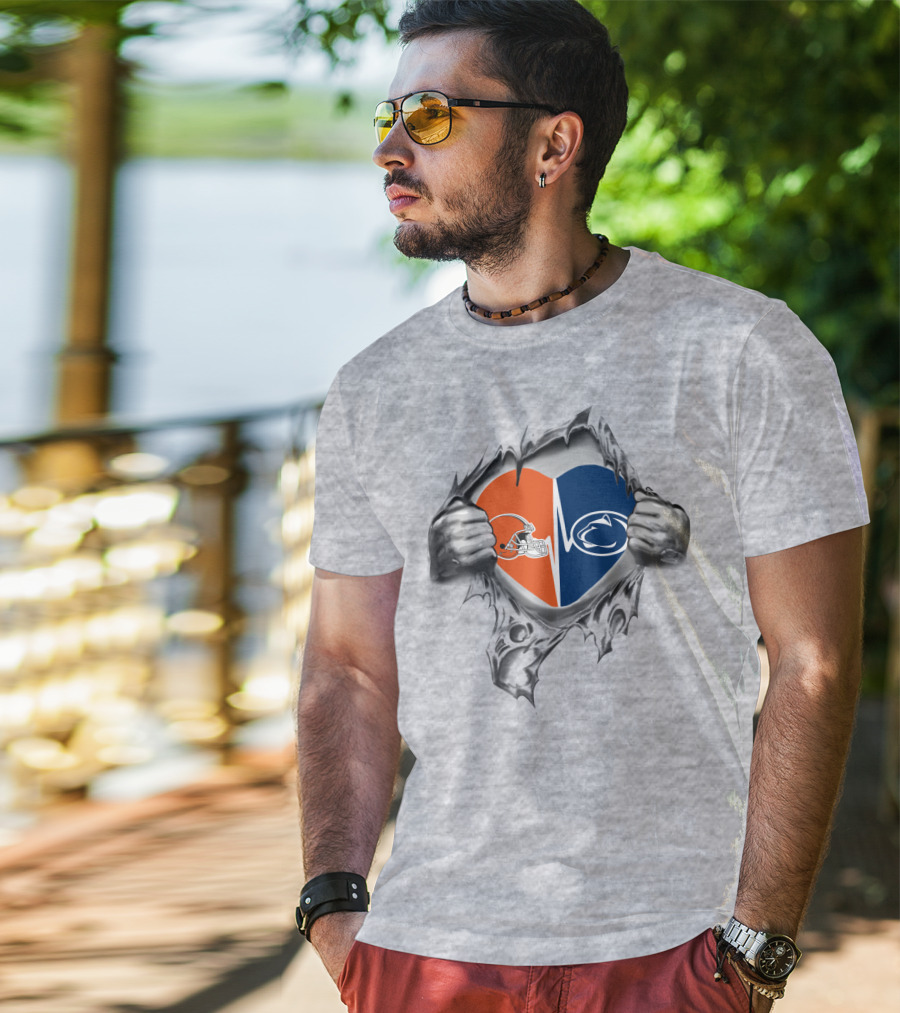Browns Penn State Heart Hands Peeling T-Shirt