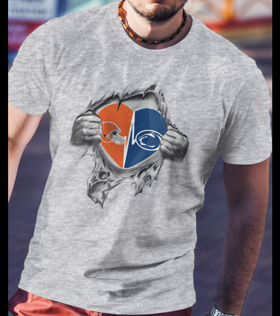 Browns Penn State Heart Hands Peeling T-Shirt