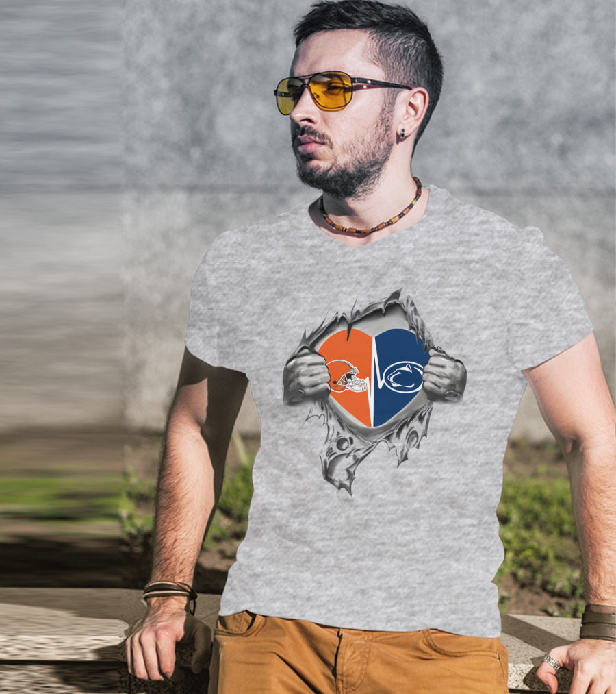Browns Penn State Heart Hands Peeling T-Shirt