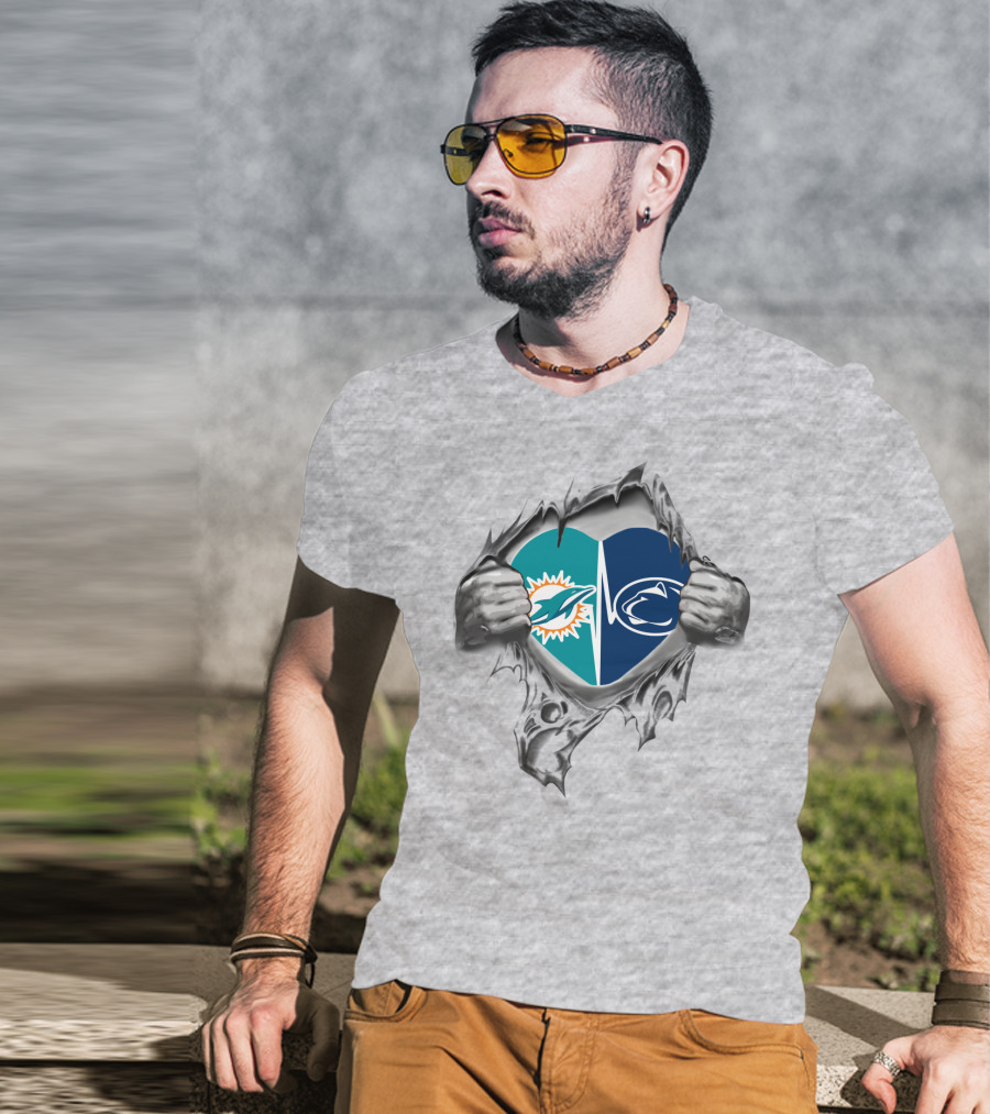 Dolphins Penn State Heart Torn Open T-Shirt