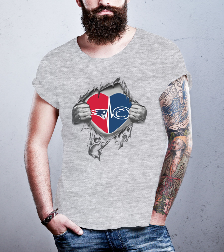 Patriots Penn State Dual Loyalty Heart Tear T-Shirt