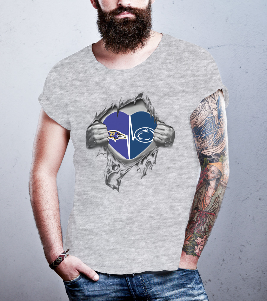 Baltimore Ravens Penn State Heart Rip T-Shirt