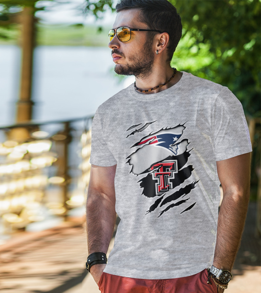 New England Patriots Texas Tech Red Raiders Logo Collaboration T-Shirt