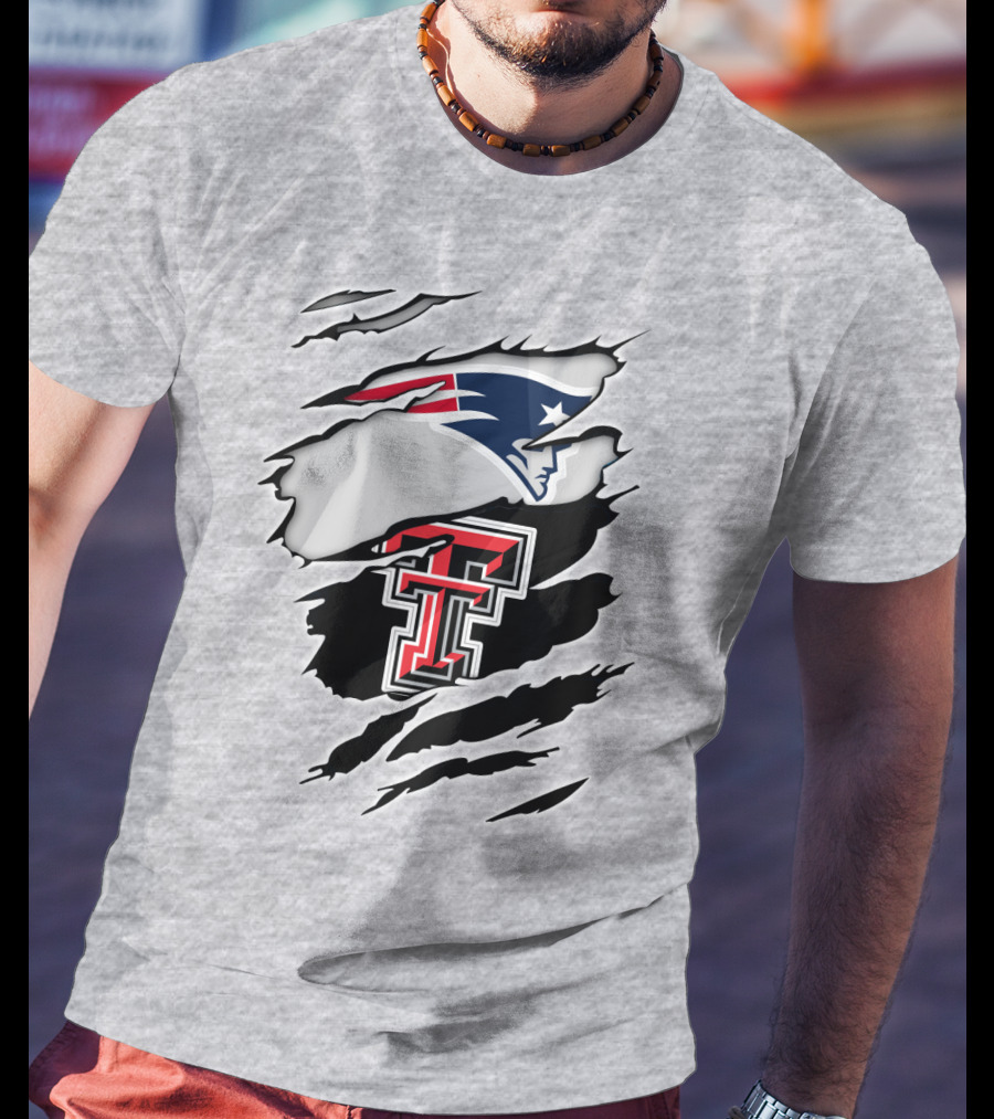 New England Patriots Texas Tech Red Raiders Logo Collaboration T-Shirt