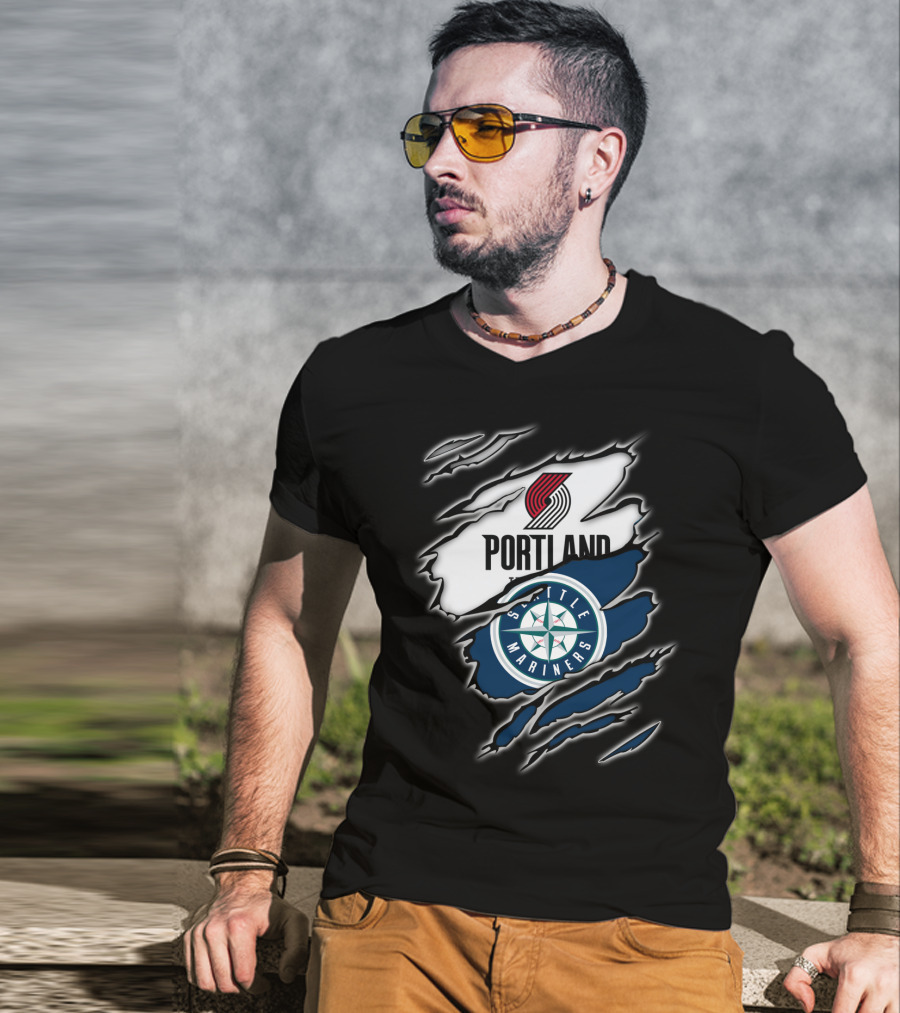 Portland Blazers Seattle Mariners Fan Collaboration T-Shirt