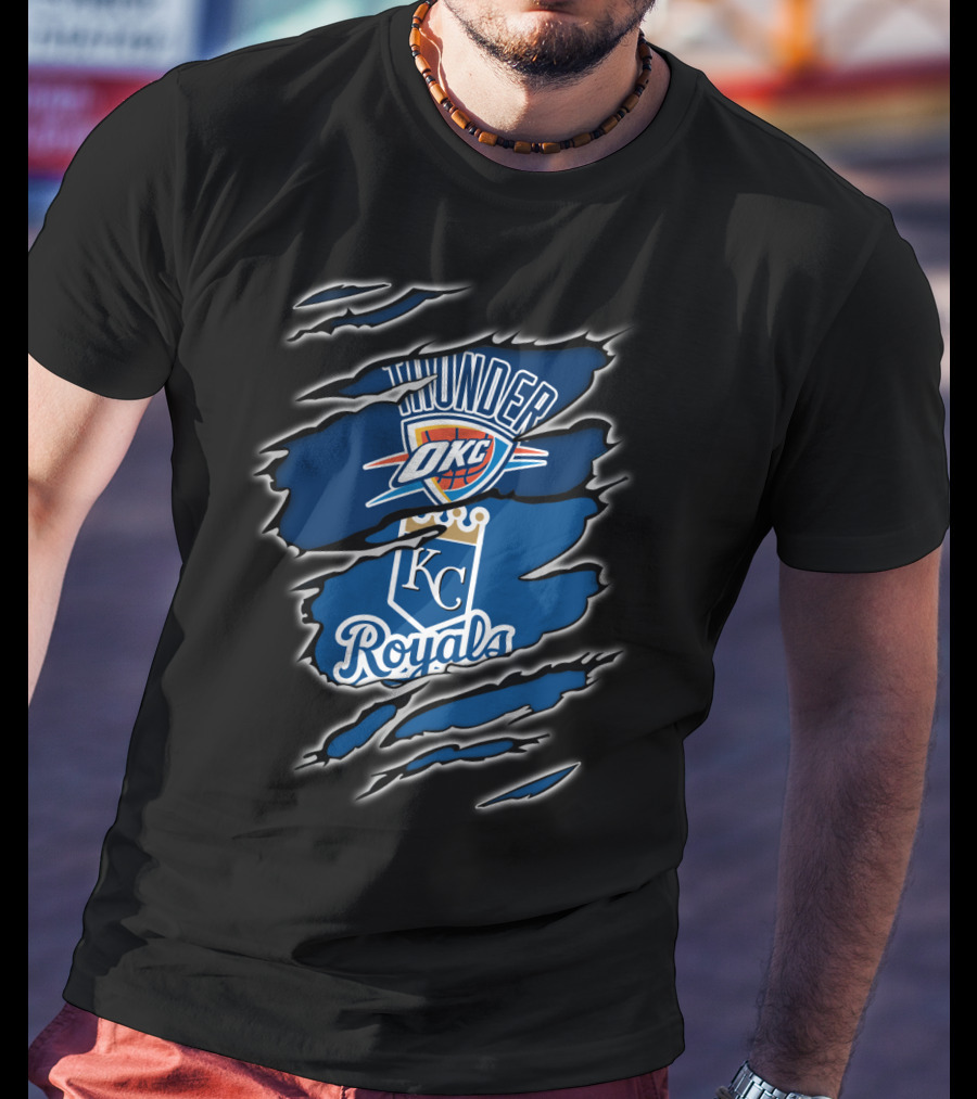 Oklahoma City Thunder KC Royals Emblem Mashup T-Shirt