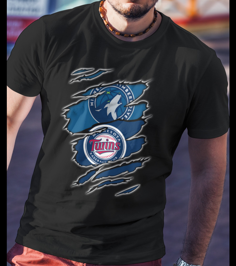 Minnesota Timberwolves Minnesota Twins Baseball Club Logo Claw Marks T-Shirt
