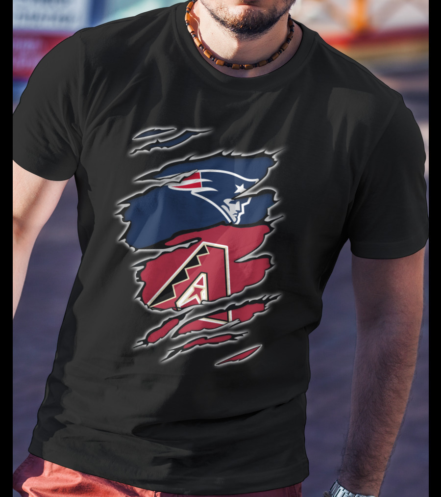 Patriots New England Football Meets Arizona Diamondbacks Baseball Fan Logo Crossover T-Shirt