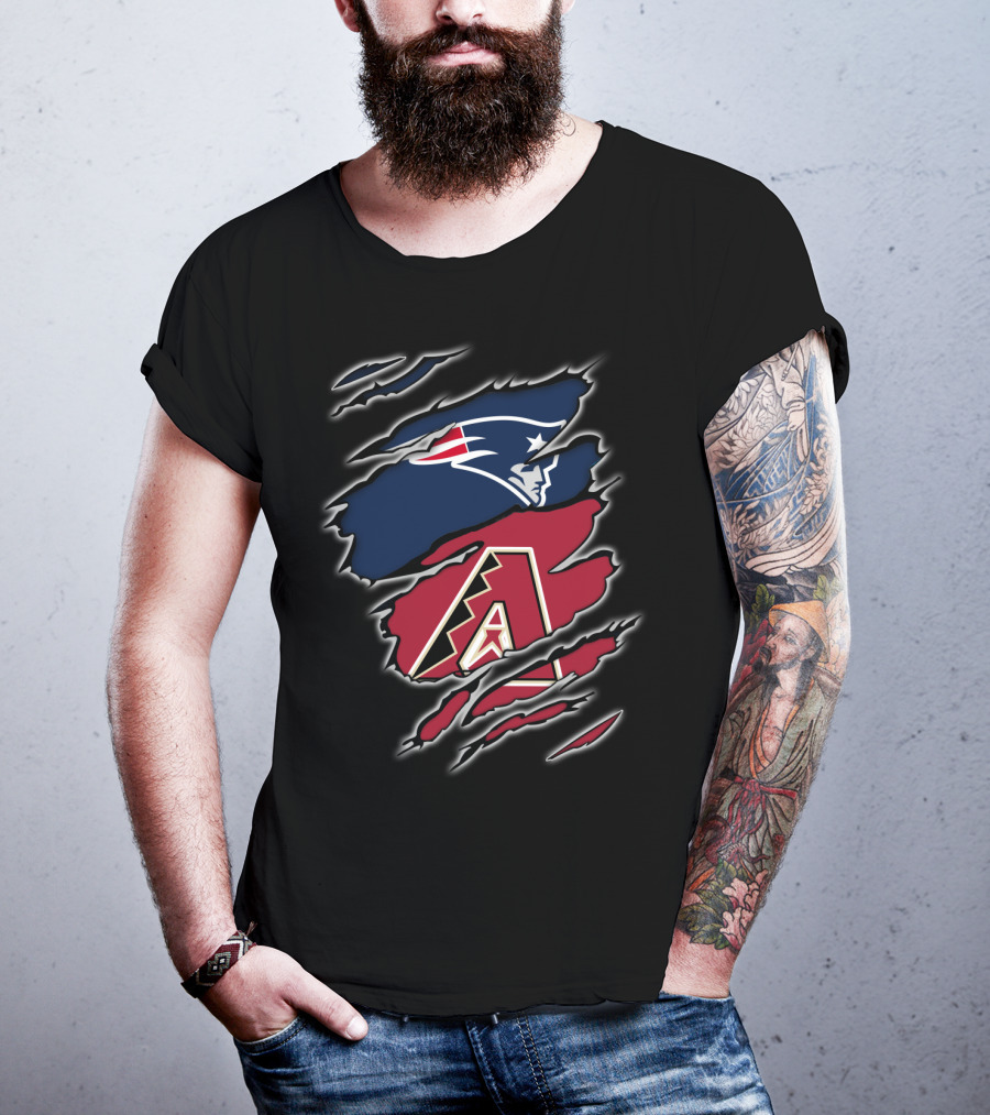Patriots New England Football Meets Arizona Diamondbacks Baseball Fan Logo Crossover T-Shirt