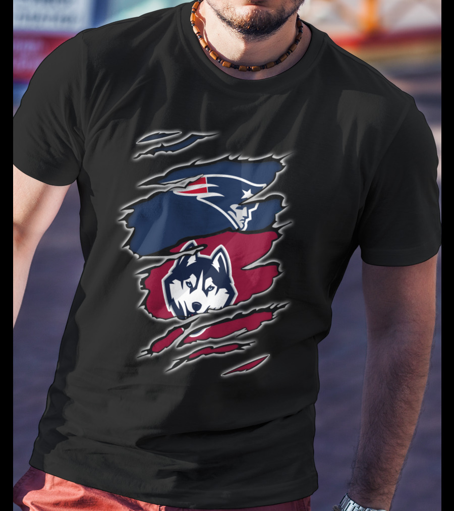 Patriots And Huskies Fused Logo Claw Slashes T-Shirt