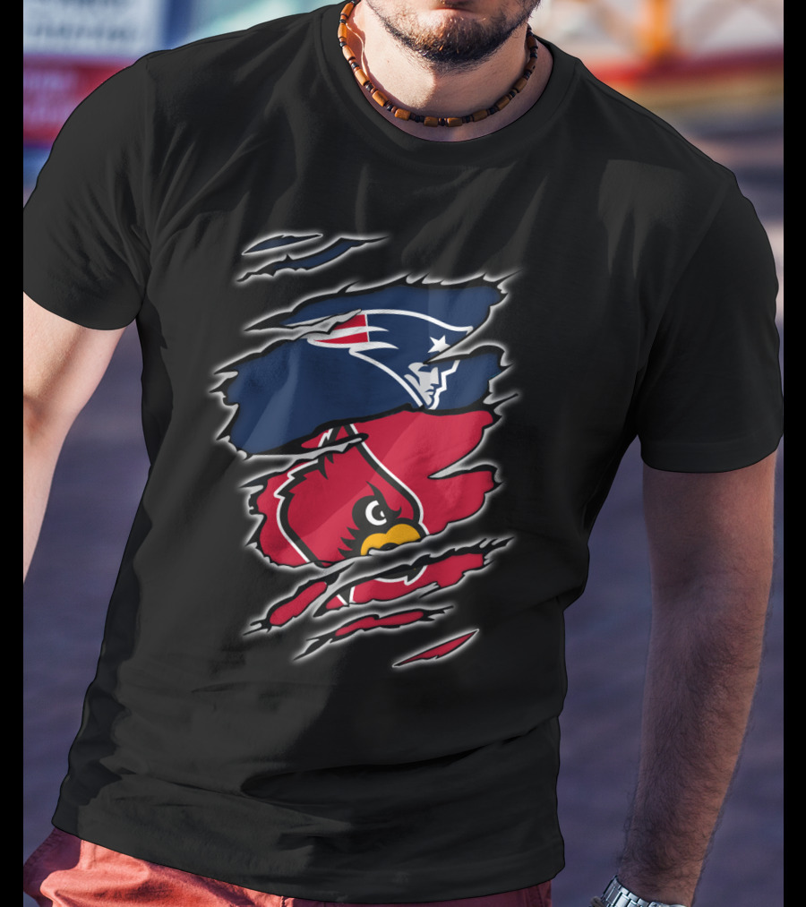 Patriots And Louisville Cardinals Torn Scratch Crossover T-Shirt