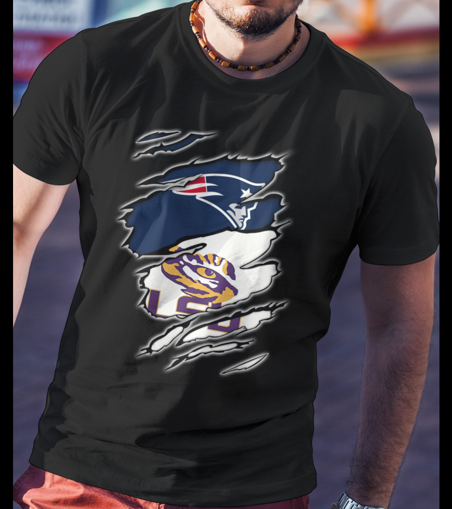New England Patriots And LSU Tigers Logo Mashup T-Shirt