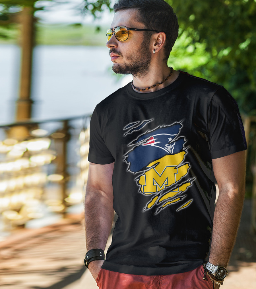 Patriots Logo And Michigan Block M Claw Marks T-Shirt