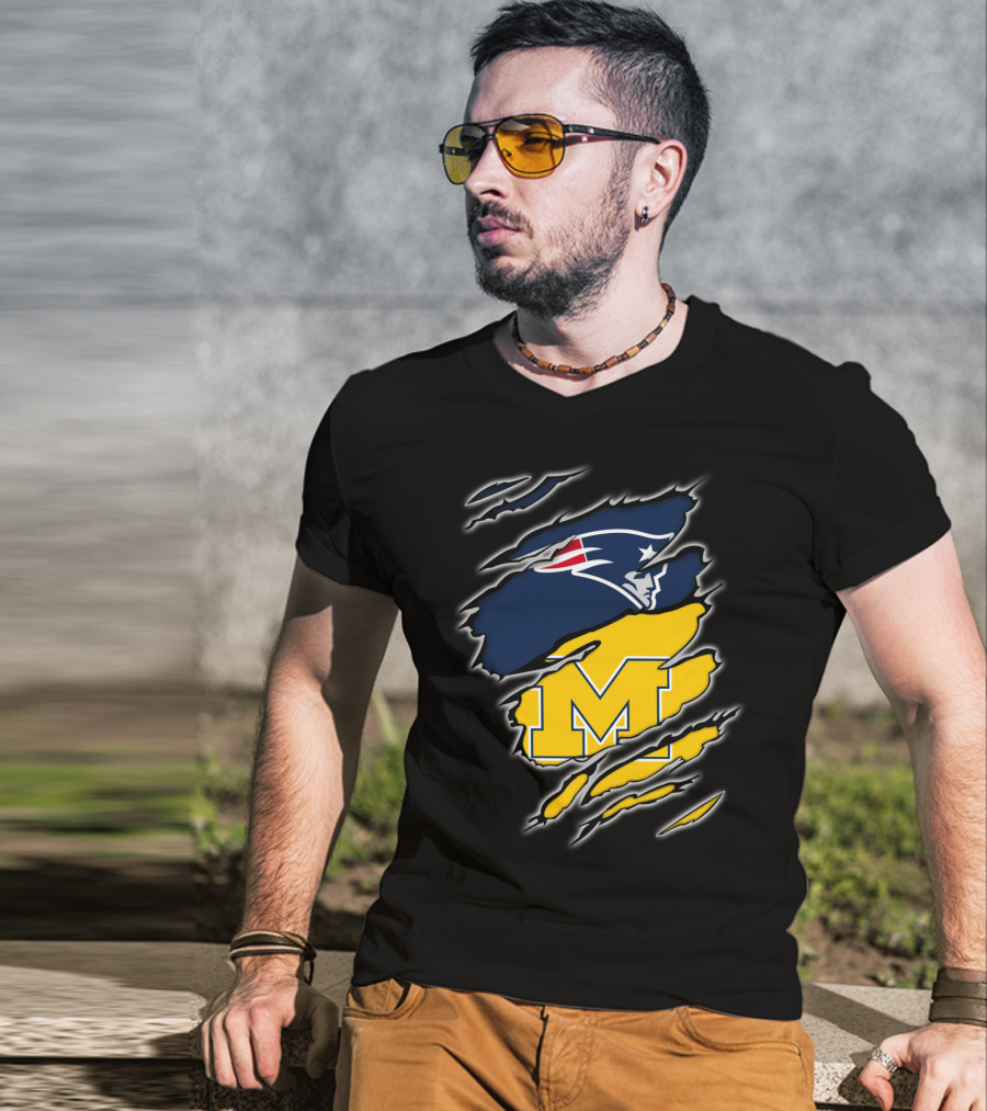 Patriots Logo And Michigan Block M Claw Marks T-Shirt