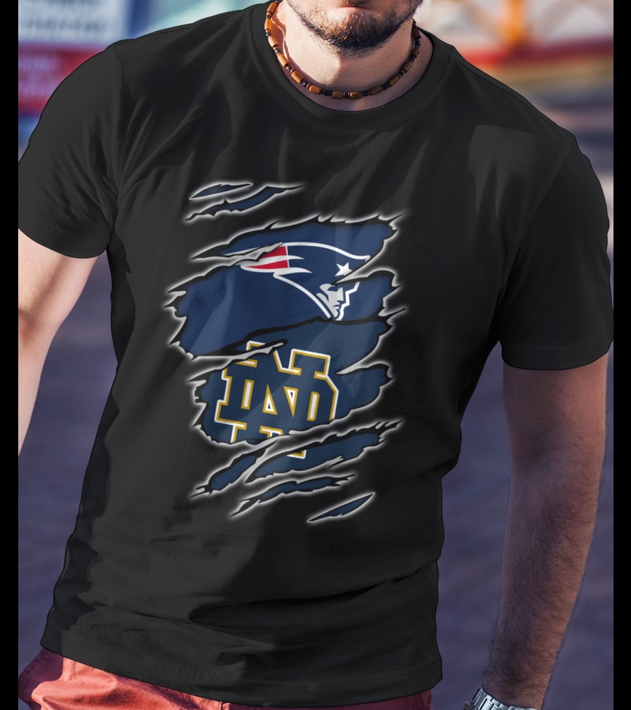 New England Patriots And Notre Dame Fighting Irish Fan Crossover T-Shirt