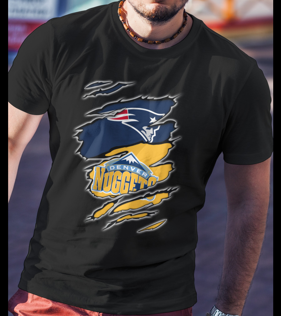 New England Patriots And Denver Nuggets Logos Mashup T-Shirt