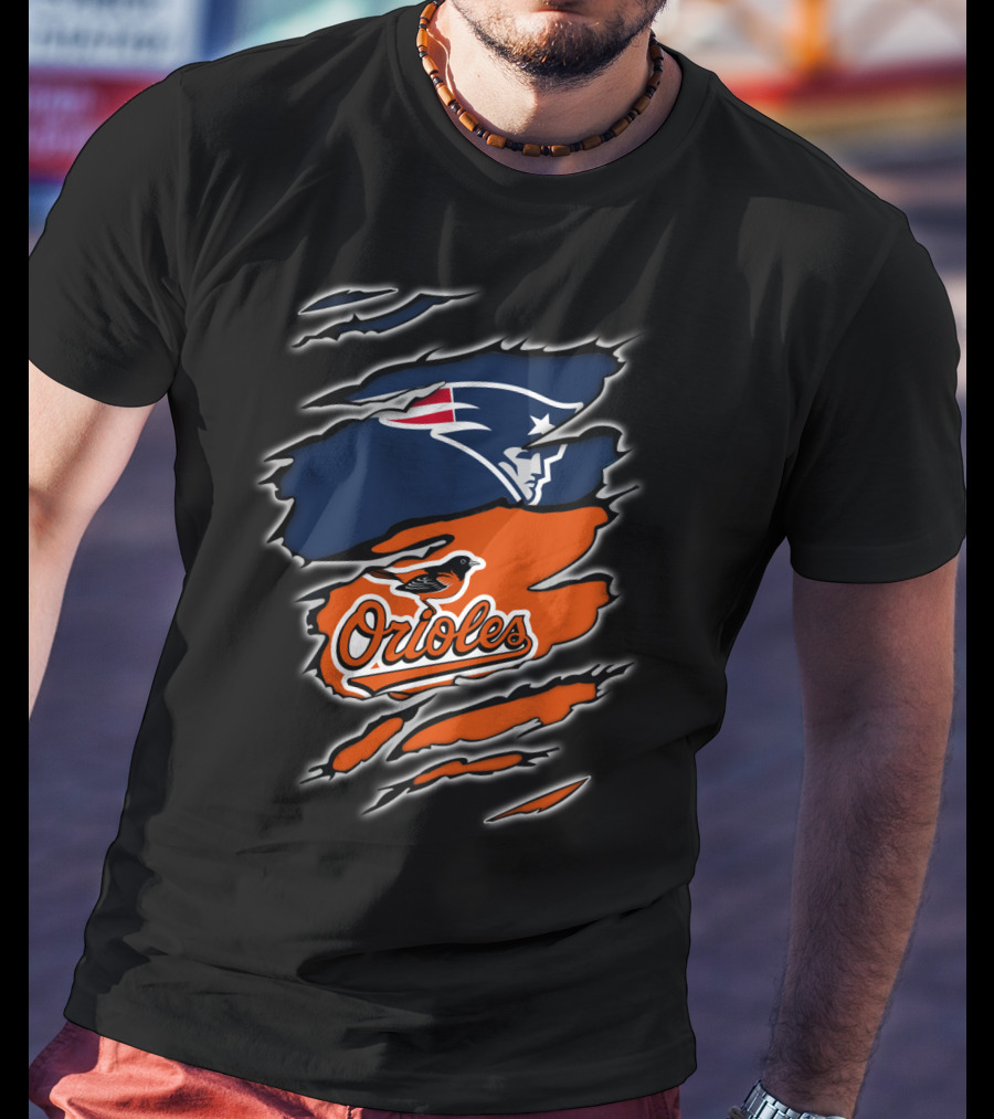 New England Patriots Baltimore Orioles Torn Ripped Claw Marks T-Shirt