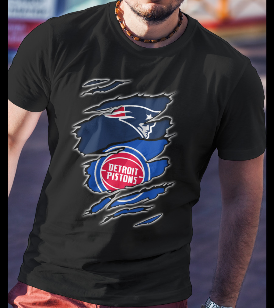 New England Patriots And Detroit Pistons Fan Crossover T-Shirt