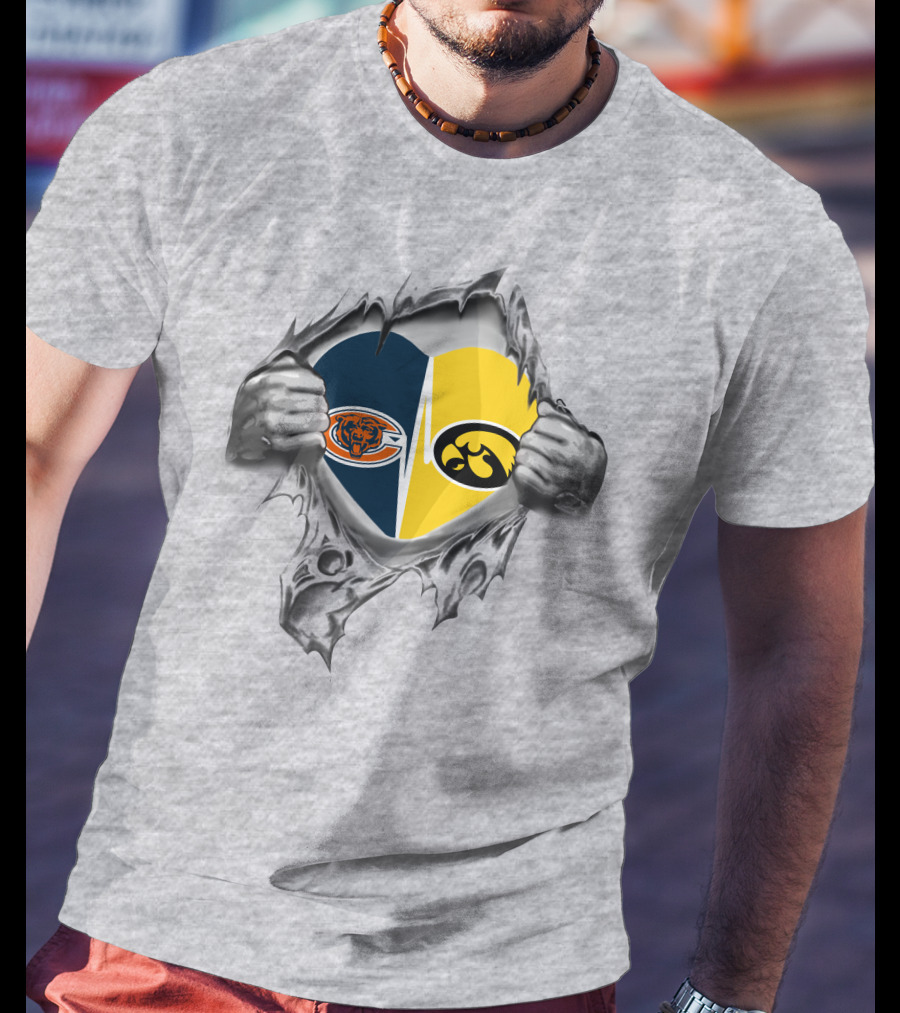 Hawkeyes Bears Heart Ripped Open T-Shirt