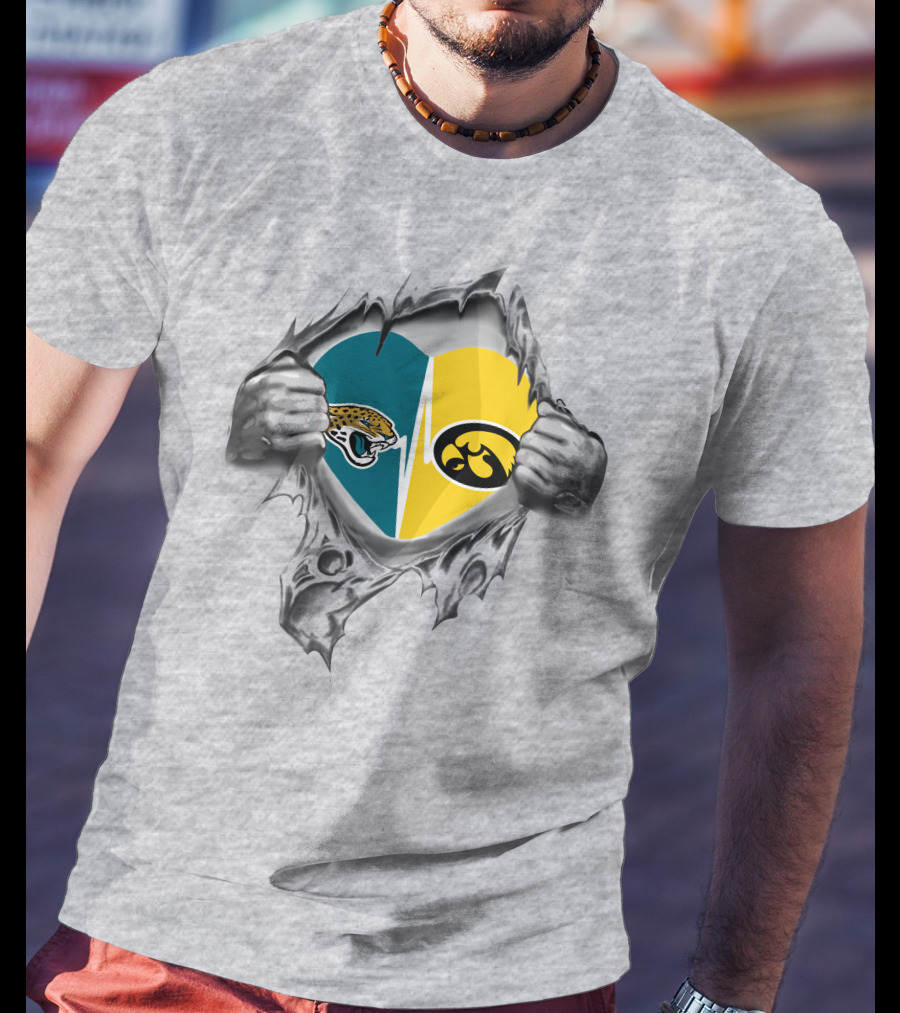 Hawkeyes Jaguars Heartbeat Logo Fusion Gray Background T-Shirt