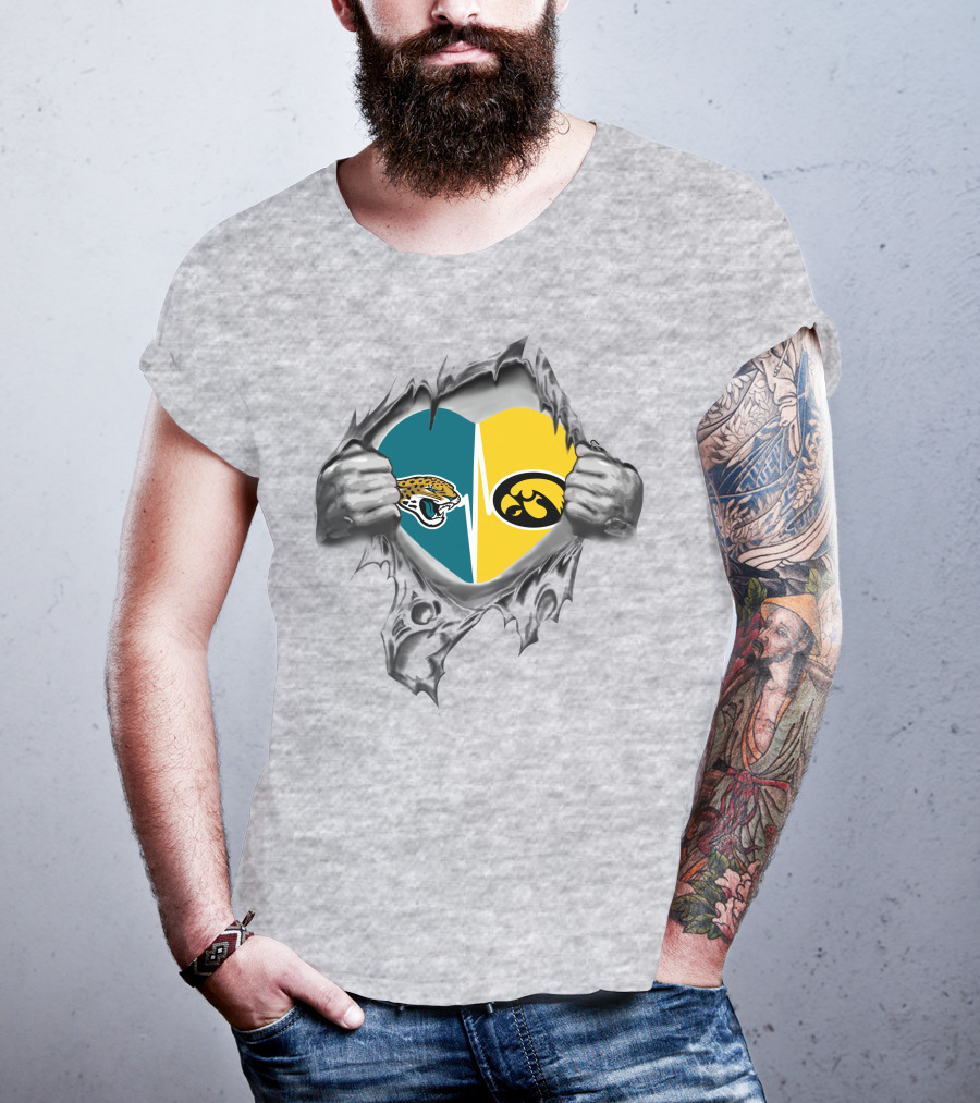 Hawkeyes Jaguars Heartbeat Logo Fusion Gray Background T-Shirt