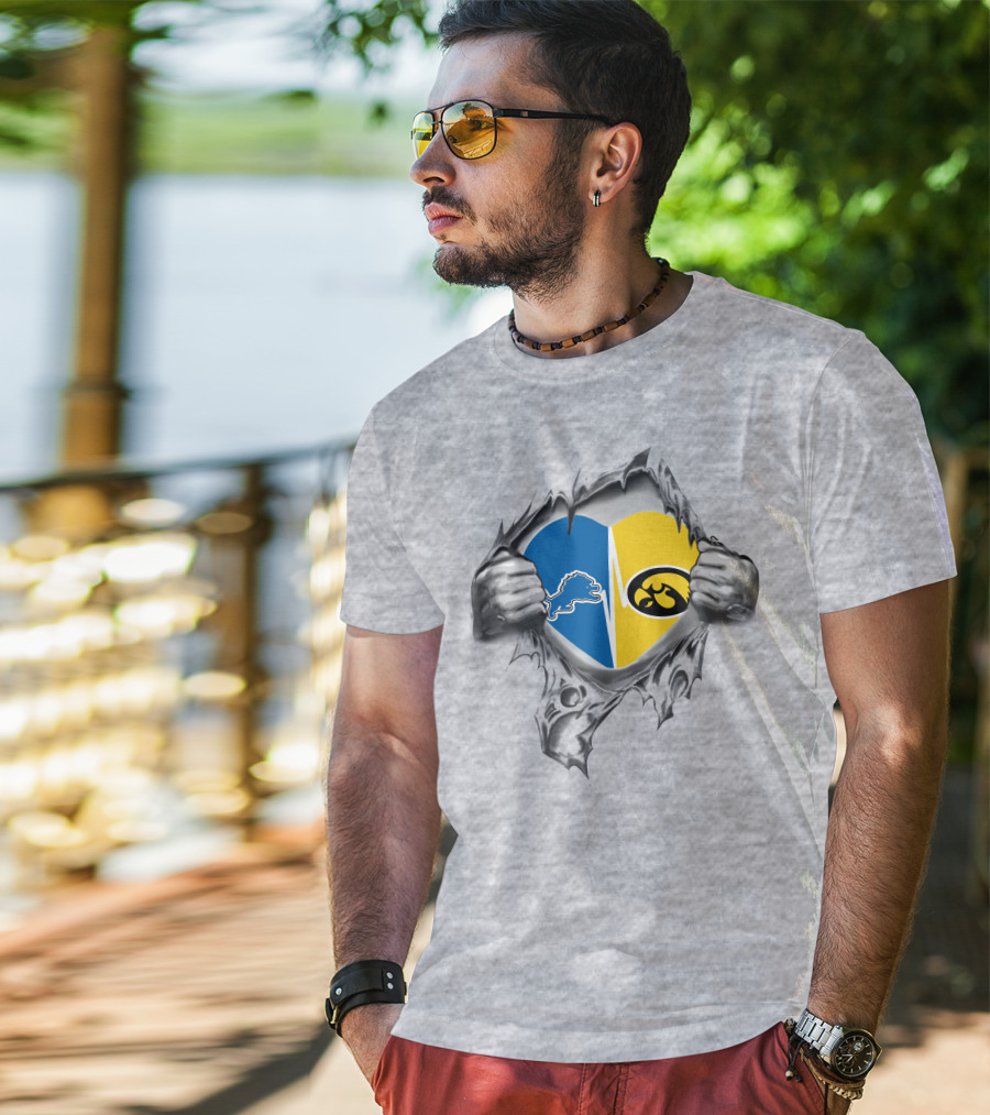 Detroit Lions Iowa Hawkeyes Heart Torn Ripped Reveal T-Shirt