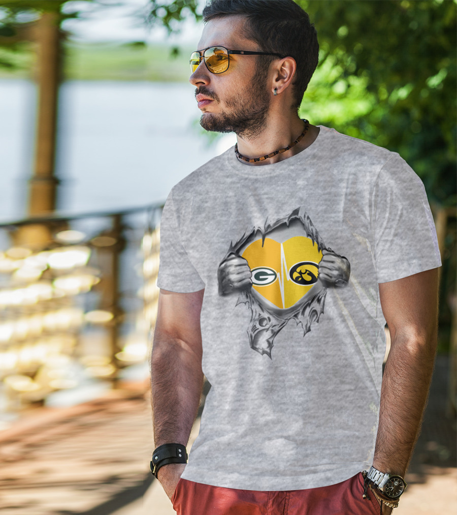 Heart Of Hawkeyes Packers Fan With Iconic Football T-Shirt