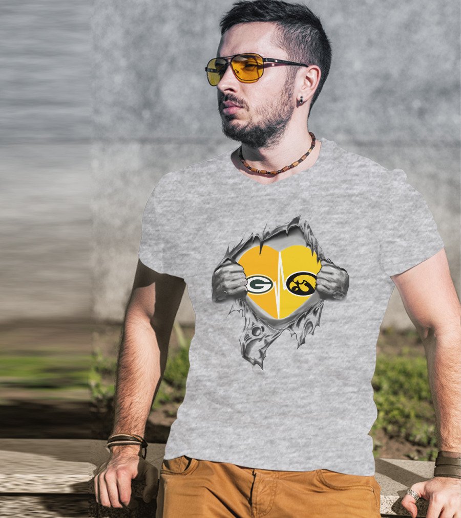 Heart Of Hawkeyes Packers Fan With Iconic Football T-Shirt