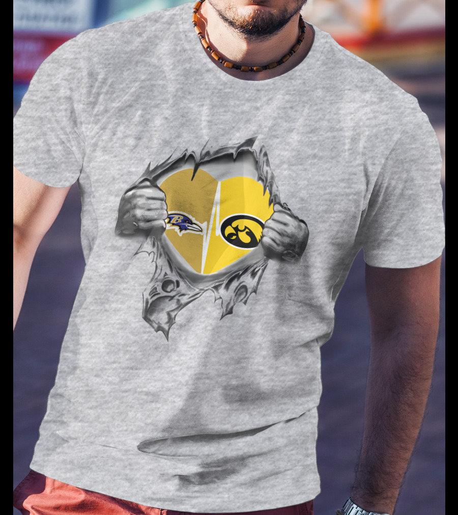 Hawkeyes Ravens Heartbeat Logo Fusion T-Shirt