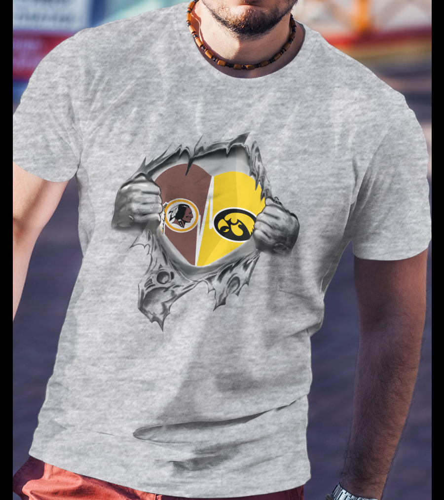 Hawkeyes Redskins Heart Inside Torn Ripped T-Shirt